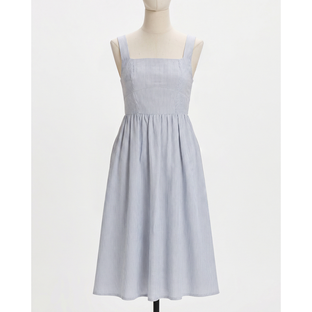 100% European Linen Fit & Flare Midi Dress